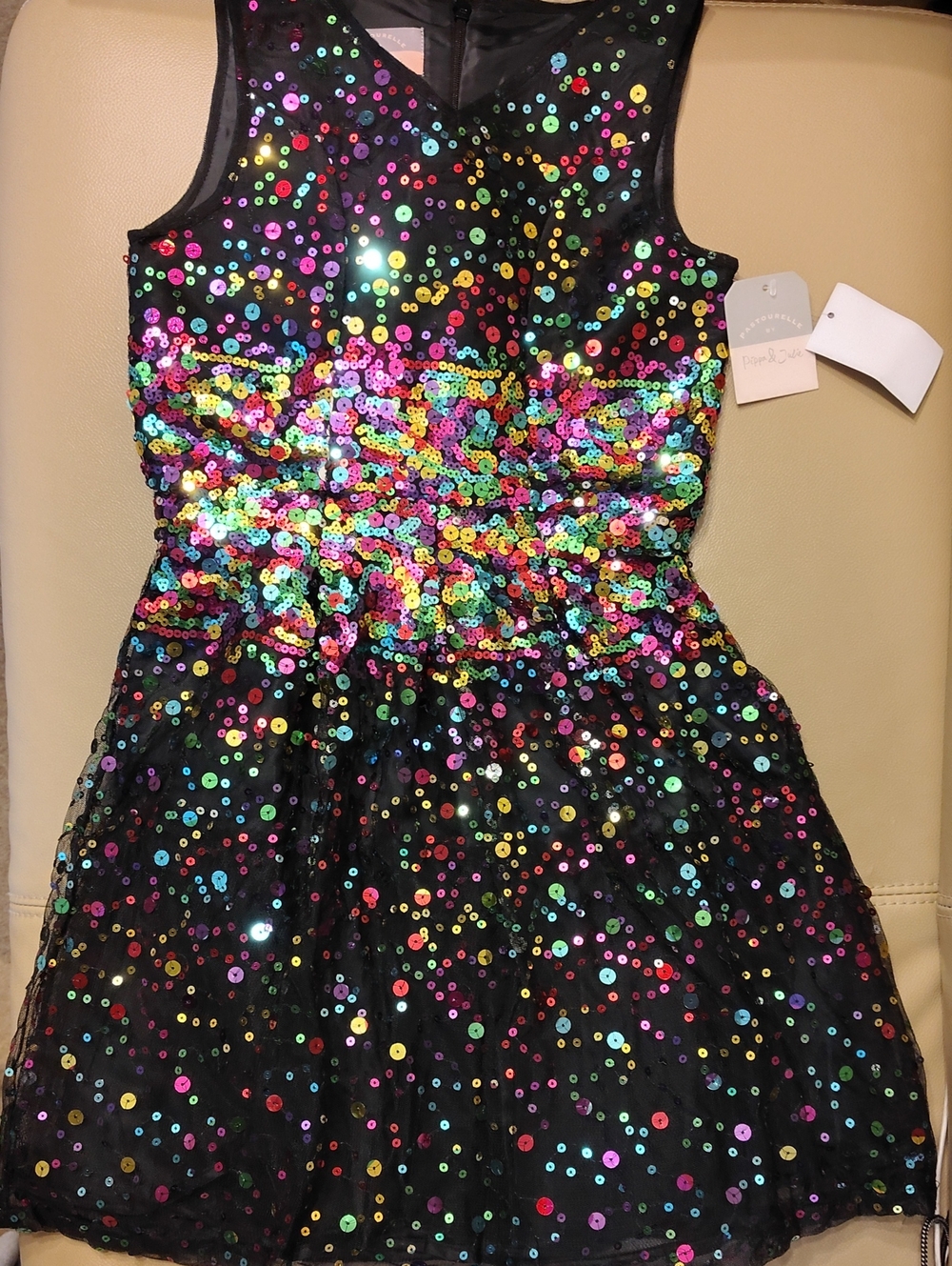 Pastourelle Black Multicolor Sequin Girls' Casual Dress